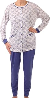 Ladies Seniors Grandma Buttoned Pyjamas Size 34 to 52 with Flowers with Buttons