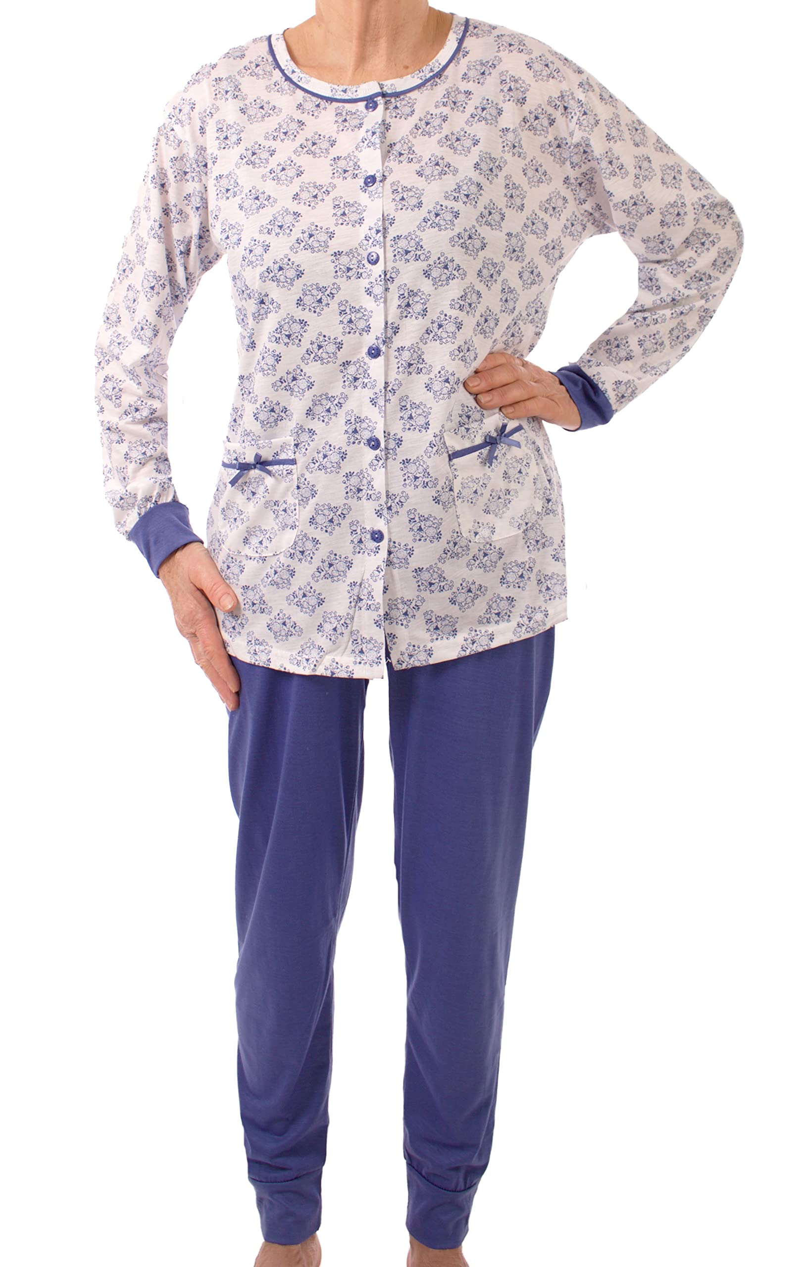Ladies Seniors Grandma Buttoned Pyjamas Size 34 to 52 with Flowers with Buttons