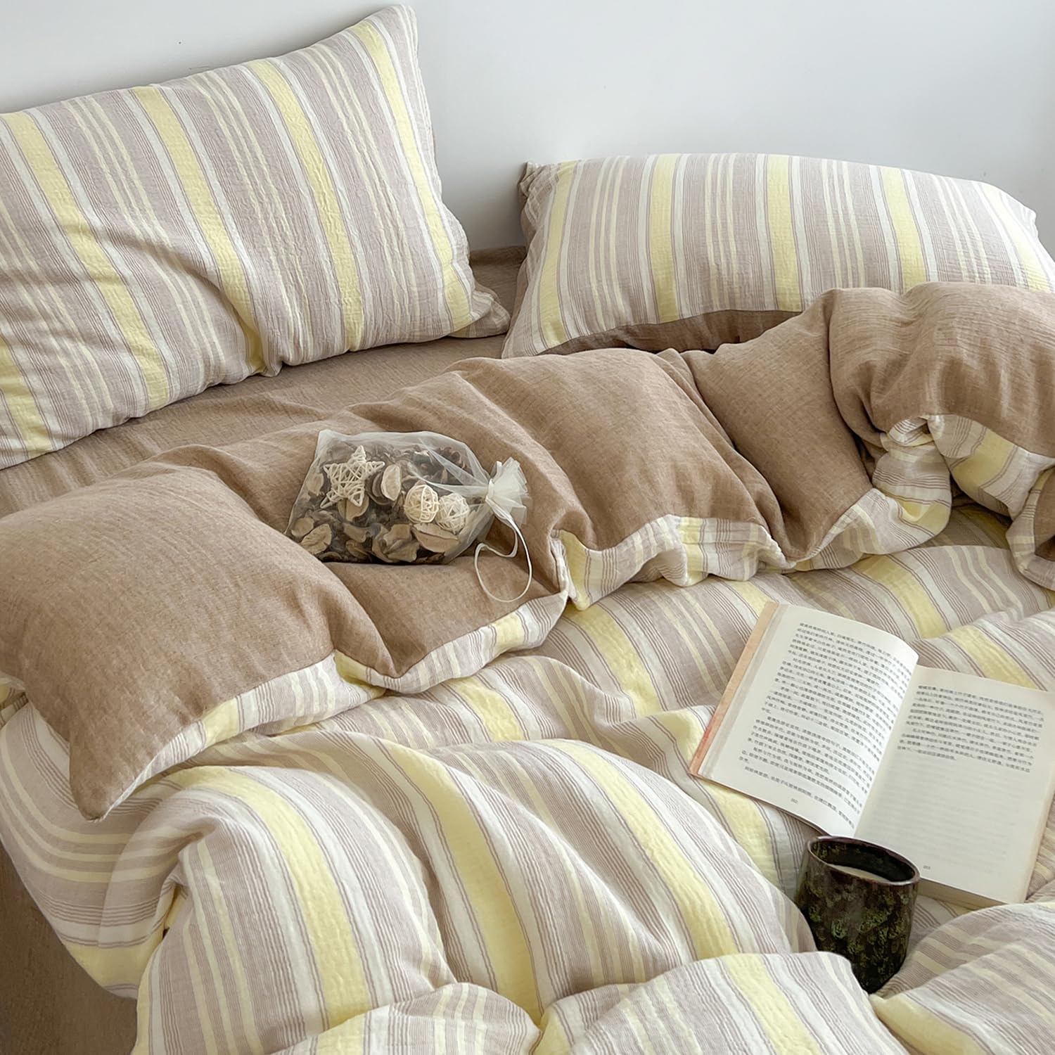 §zz.luxi Duvet Cover Set, Single, 3-Piece Set, Striped, Solid, Contrast Color, S