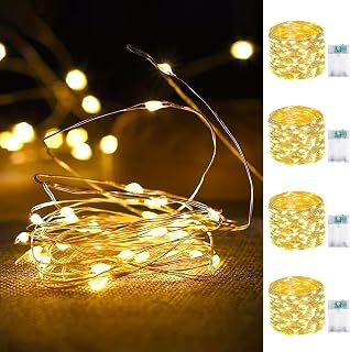 4 Pack Fairy Lights Battery Operated 16FT 50 LED String Lights Warm White | 6Hr On / 18Hr Off Timer, Flexible Waterproof Silver Wire, Cuttable Starry Fairy Light for Bedroom Dorm Wedding Home Christmas