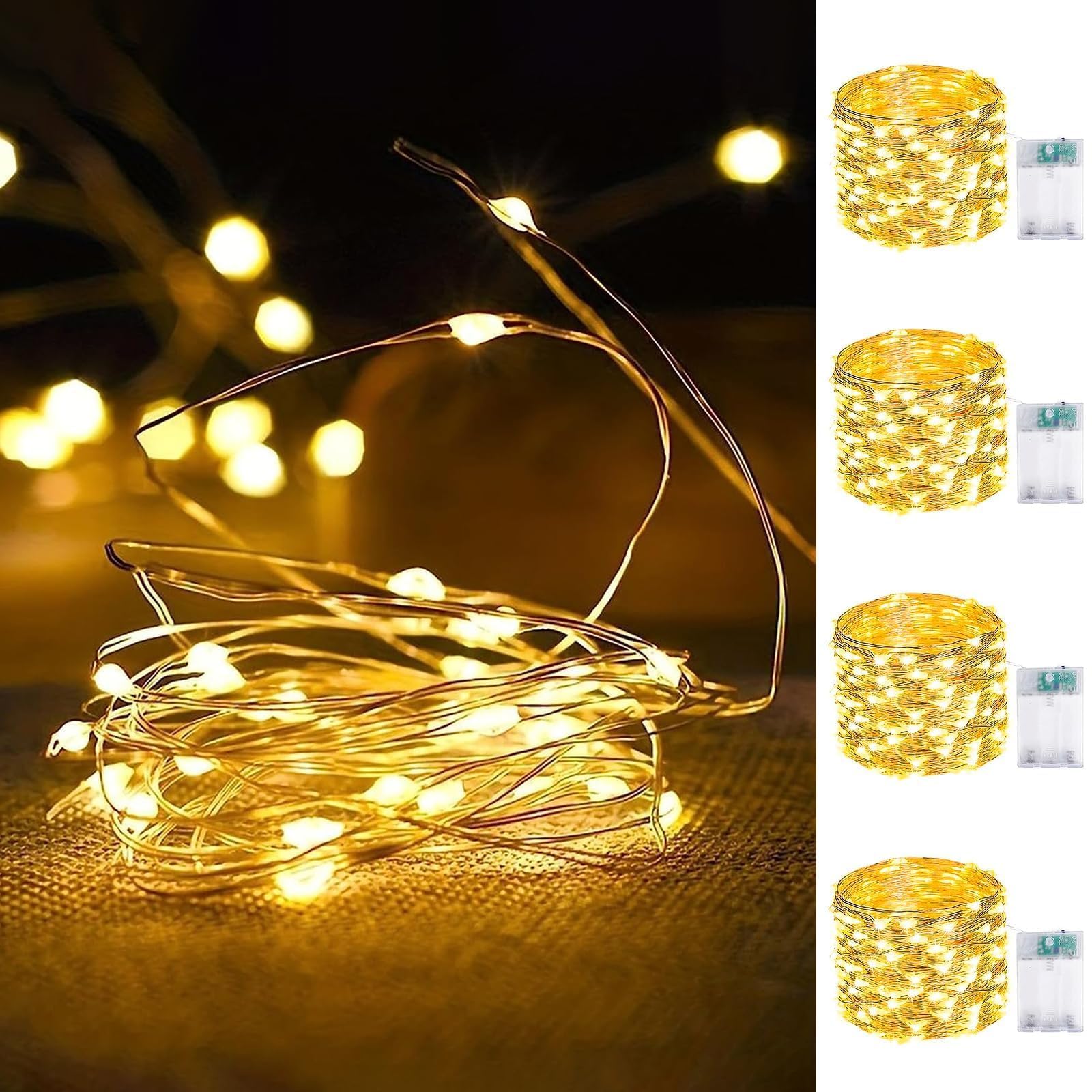 4 Pack Fairy Lights Battery Operated 16FT 50 LED String Lights Warm White | 6Hr 