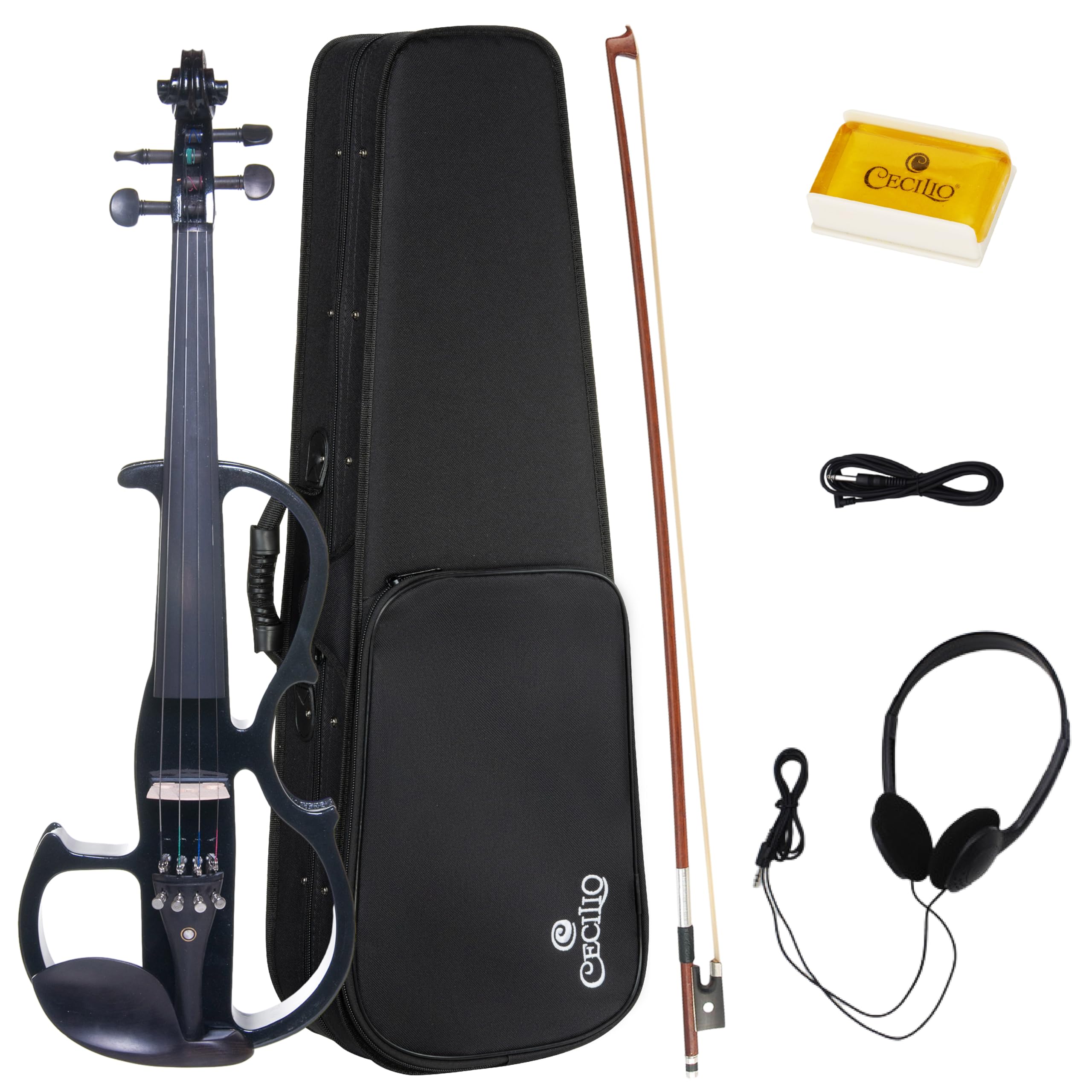 Cecilio Silent Electric Solid Wood Violin Kit with Ebony Fittings, Full Size 4/4