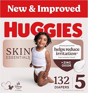 Huggies Skin Essentials Diapers Size 5, 132 Count (2 Packs of 66) | Zinc Oxide Enriched Liner, Rash Protection, Breathable Outer Cover, No Harsh Irritants, Dermatologist Tested
