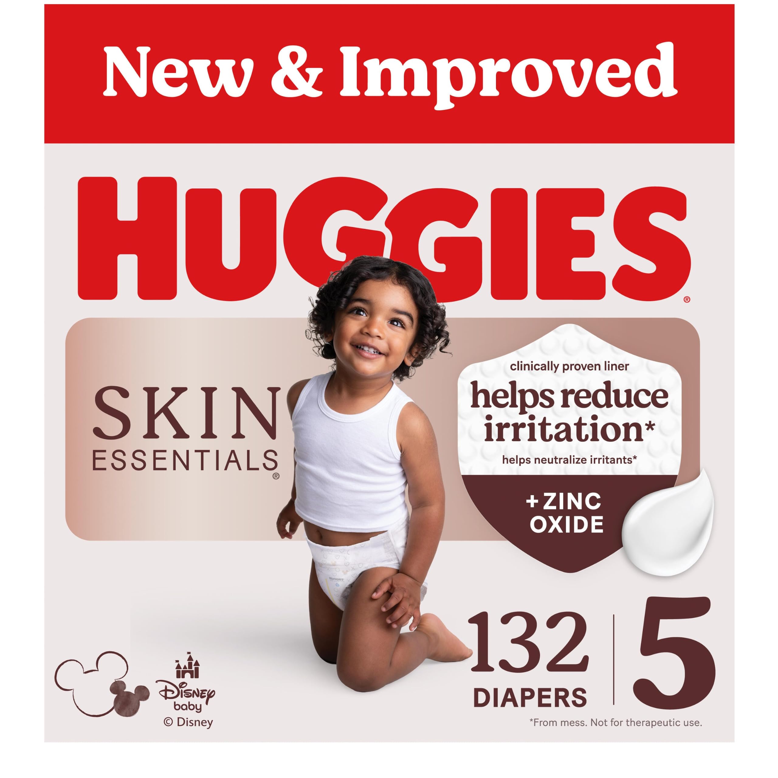Huggies Skin Essentials Diapers Size 5, 132 Count (2 Packs of 66) | Zinc Oxide E