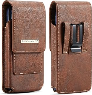 Phone Holster with Belt Clip for iPhone 18/17/16/15/14/13/12 Pro Max & Plus, Galaxy S26/S25/S24/S23 Ultra & Plus, Premium Leather Pouch with Card Holder, Magnetic Closure, Rugged Outdoor Case Brown