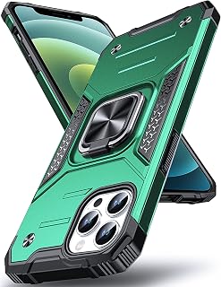 Anqrp Designed for iPhone 12 & iPhone 12 Pro Case, Military Grade Protective Phone Case Cover with Enhanced Metal Ring Kickstand [Support Magnet Mount] Compatible with iPhone 12/12 Pro, Dark Green