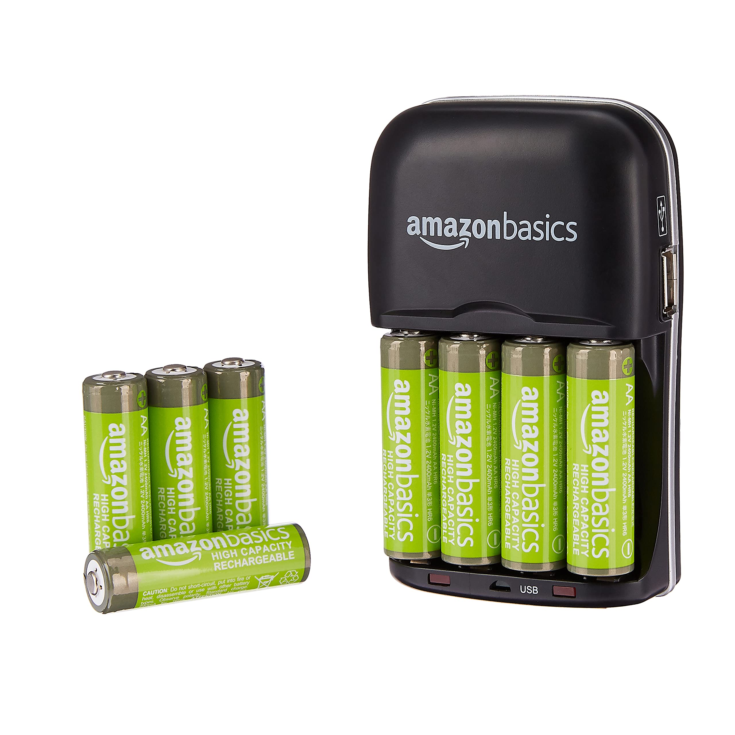 Amazon Basics 8 Pack AA High-Capacity 2,400 mAh Rechageable Batteries with 4-Hou