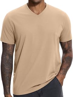 VEIISAR Men's V-Neck T-Shirt, Cotton Stretch