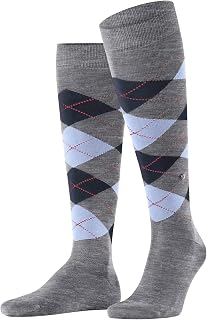 Burlington Men's Manchester Knee-High Socks Breathable Cotton Thin Flat Seam In The Toe Area Argyle Pattern For Dress Casual Business Looks 1 Pair