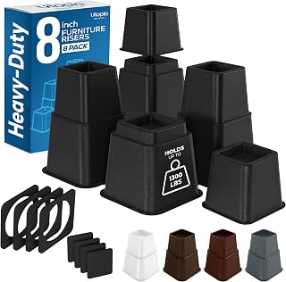 Utopia Bedding Heavy Duty Bed Risers, 3, 5, 8 Inch, Pack of 4, Black | Non-Slip, 3 Heights, 4 small & 4 large Furniture Risers, Supports up to 1,300 Lbs for Bed, Table & Sofa Legs