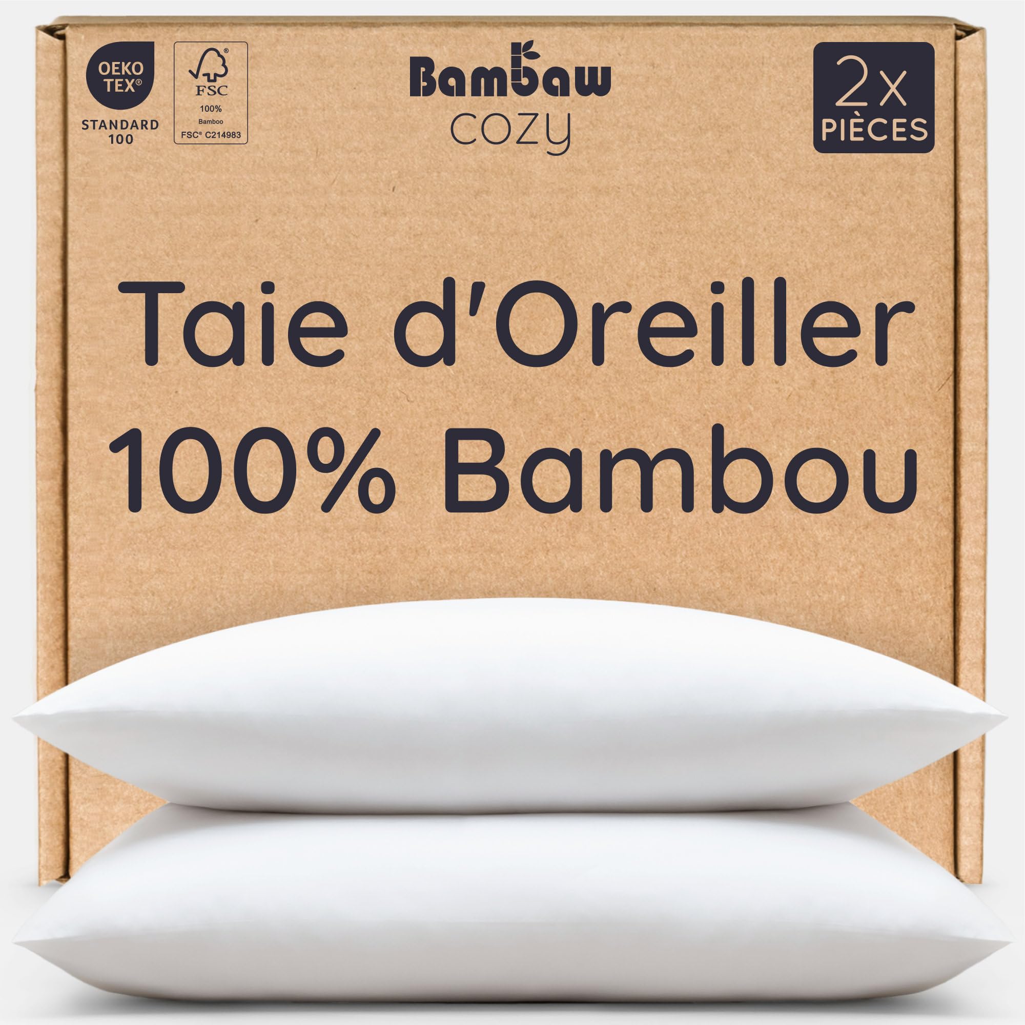 Bambaw Bamboo Pillowcases, 65 x 65 cm, Set of 2, Anti-Dust Mite and Breathable P