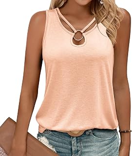 Gihgoew 2025 Summer Tank Tops for Women with Ring Cutout and Keyhole Collar Sleeveless Fashion