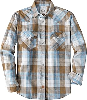 Dubinik® 6 oz Flannel Shirt for Men Pearl Snap Western Cowboy Long Sleeve