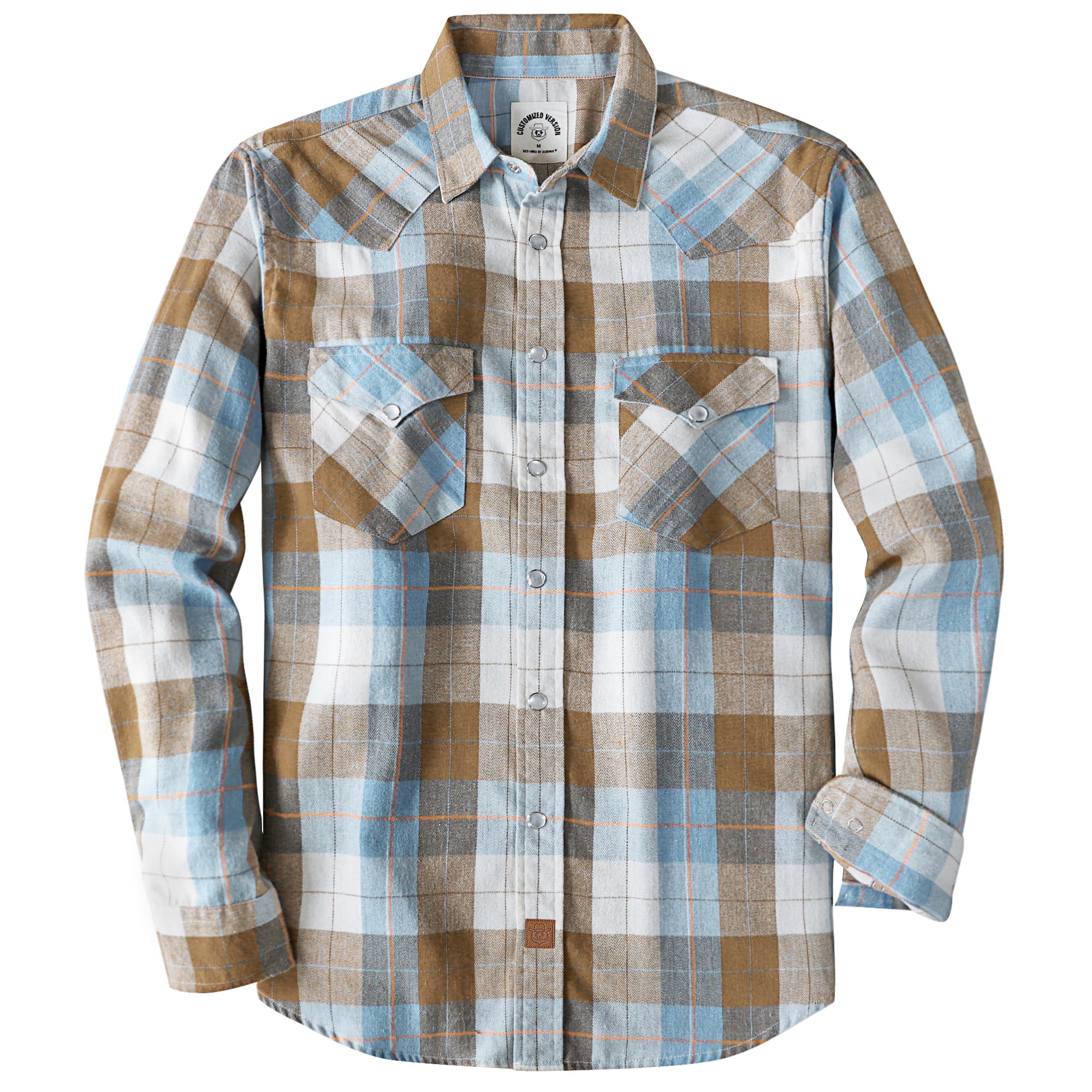 Dubinik® 6 oz Flannel Shirt for Men Pearl Snap Western Cowboy Long Sleeve