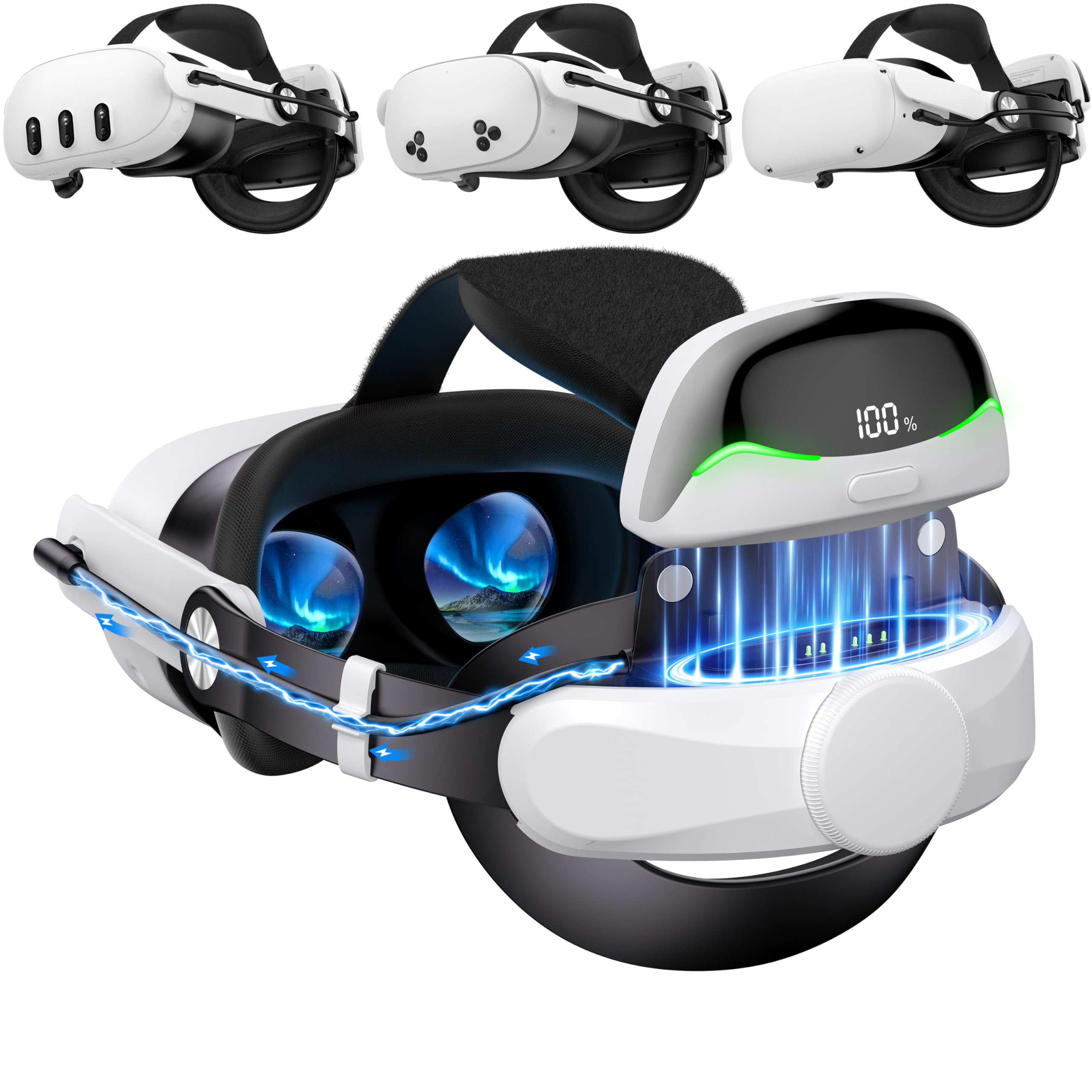 VR Head Strap with 10000mAh Battery for Meta Quest 3/Quest 3S/Quest 2,Comfortabl