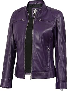 fjackets Real Leather Jacket Women - Genuine Lambskin Cafe Racer Moto Style Biker Jacket, Zip-Up Leather Jacket for Women