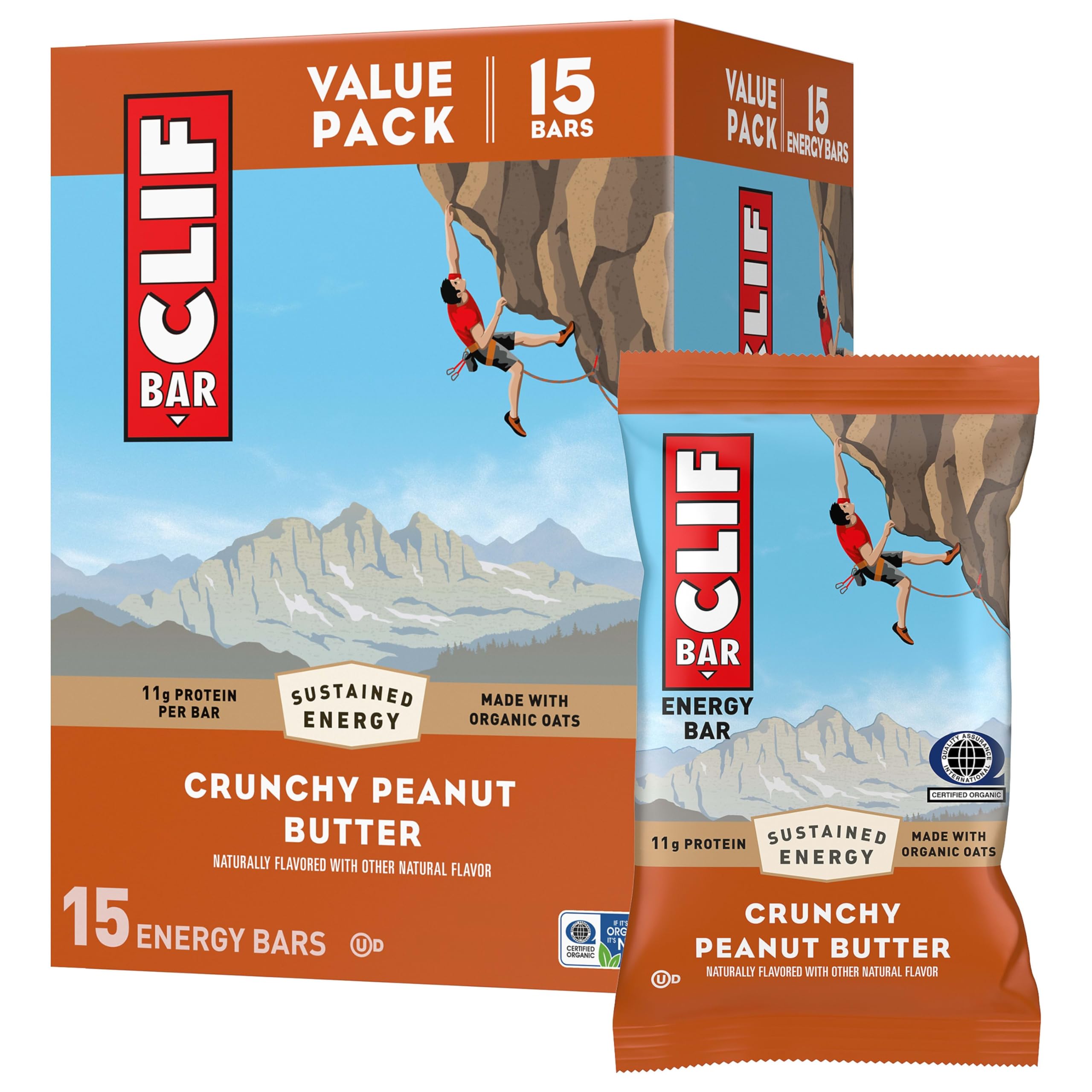 CLIF BAR Protein Energy Bars, Crunchy Peanut Butter, 15ct | 11g Protein, Made wi
