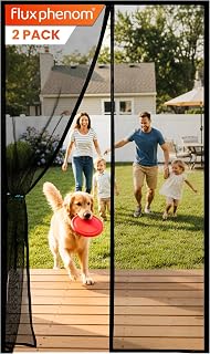 Flux Phenom Magnetic Screen Door (2 Pack) - Bugs Out, Breeze in - 9min Install Auto-Sealing Heavy Duty Double Stitched Mesh, Hands Free Sliding & Patio Doors Net, Pet & Kid Friendly, 38 x 82 Inch