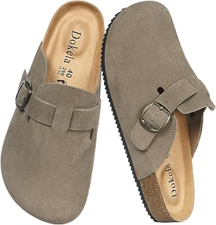 Suede Clogs for Women Men Soft Cork Footbed Leather Mules Comfort Slippers