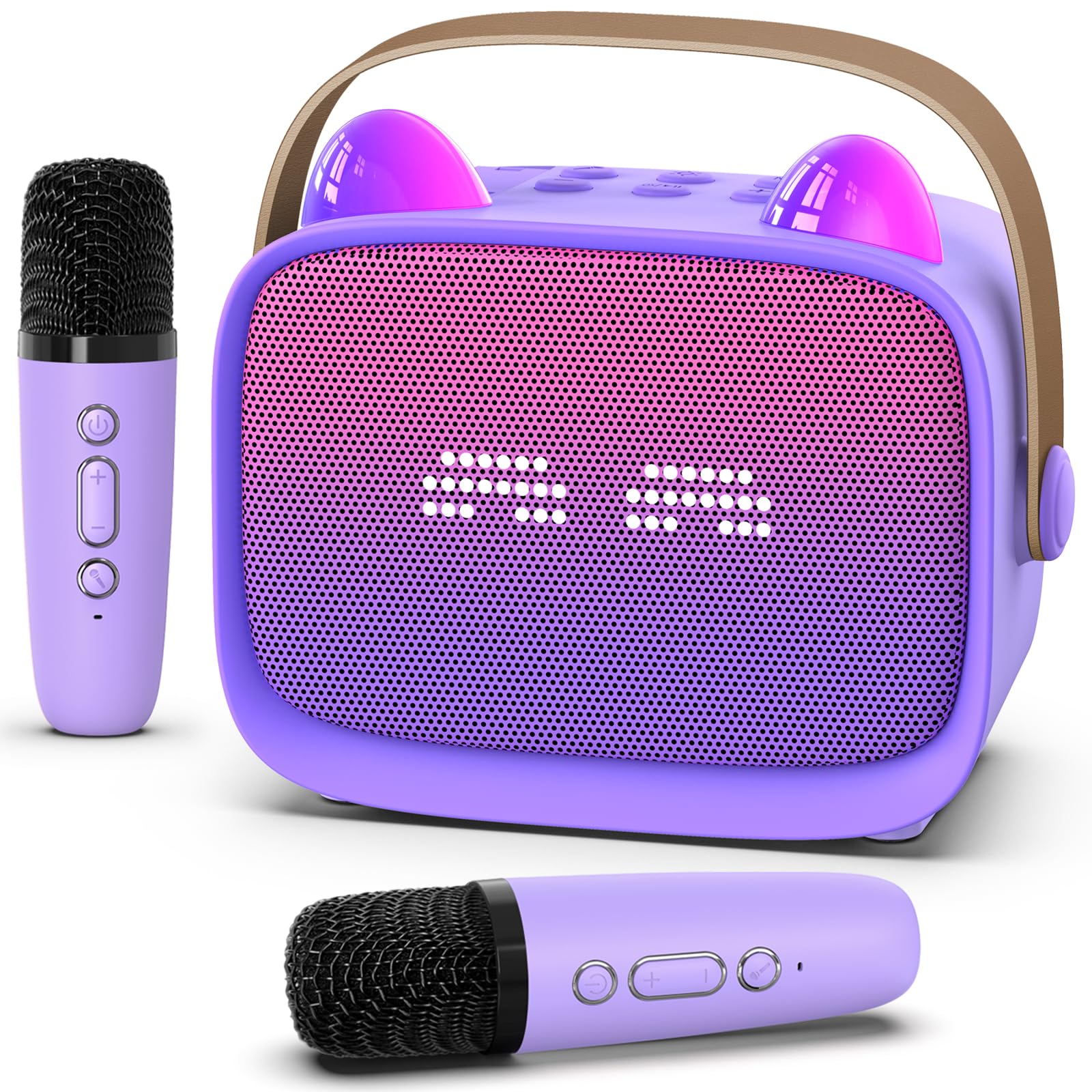 Mini Karaoke Machine Toys Gifts, Kids Portable Bluetooth Speaker with 2 Wireless