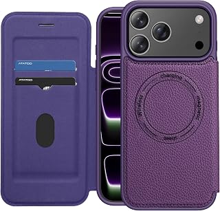 ATATOO for iPhone 17 Pro Case, Built-in Card Holder (Store 2 Cards), Drop Protection & RFID Blocking, Hard Wallet Leather Women Men Phone Cover Case for iPhone 17 Pro 6.3", Dark Purple
