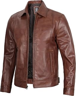 Blingsoul Vintage Leather Jacket Men - Real Lambskin Classic Leather Jacket for Mens with Shirt Style Collar