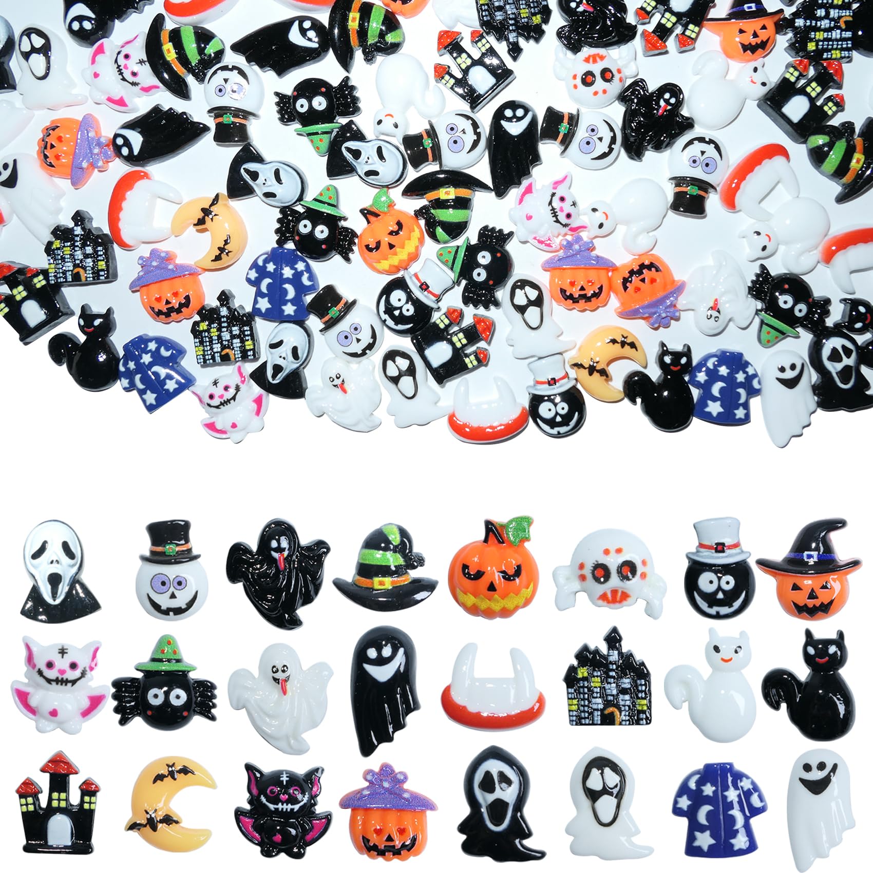 HADDIY Halloween Resin Charms for Crafts,100 Pcs Flatback Slime Charm Beads Mini