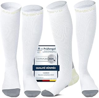 CAMBIVO Women's and Men's Compression Stockings, 2 Pairs, 20-30 mmHg Compression Socks, Non-Slip Compression Socks for Travel, Airplane, Sport, Running
