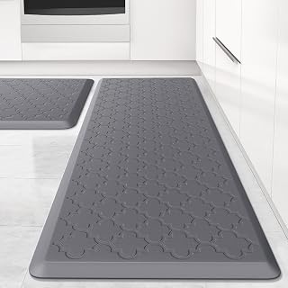 Kitchen Mat 2 PCS Cushioned Anti-Fatigue Floor Mat Standing Mat for Kitchen | 0.47" Thick Cushioned Memory Foam, Water Resistant, Non-Skid, Ergonomic Comfort Kitchen Rugs Sets for Sink Office Laundry