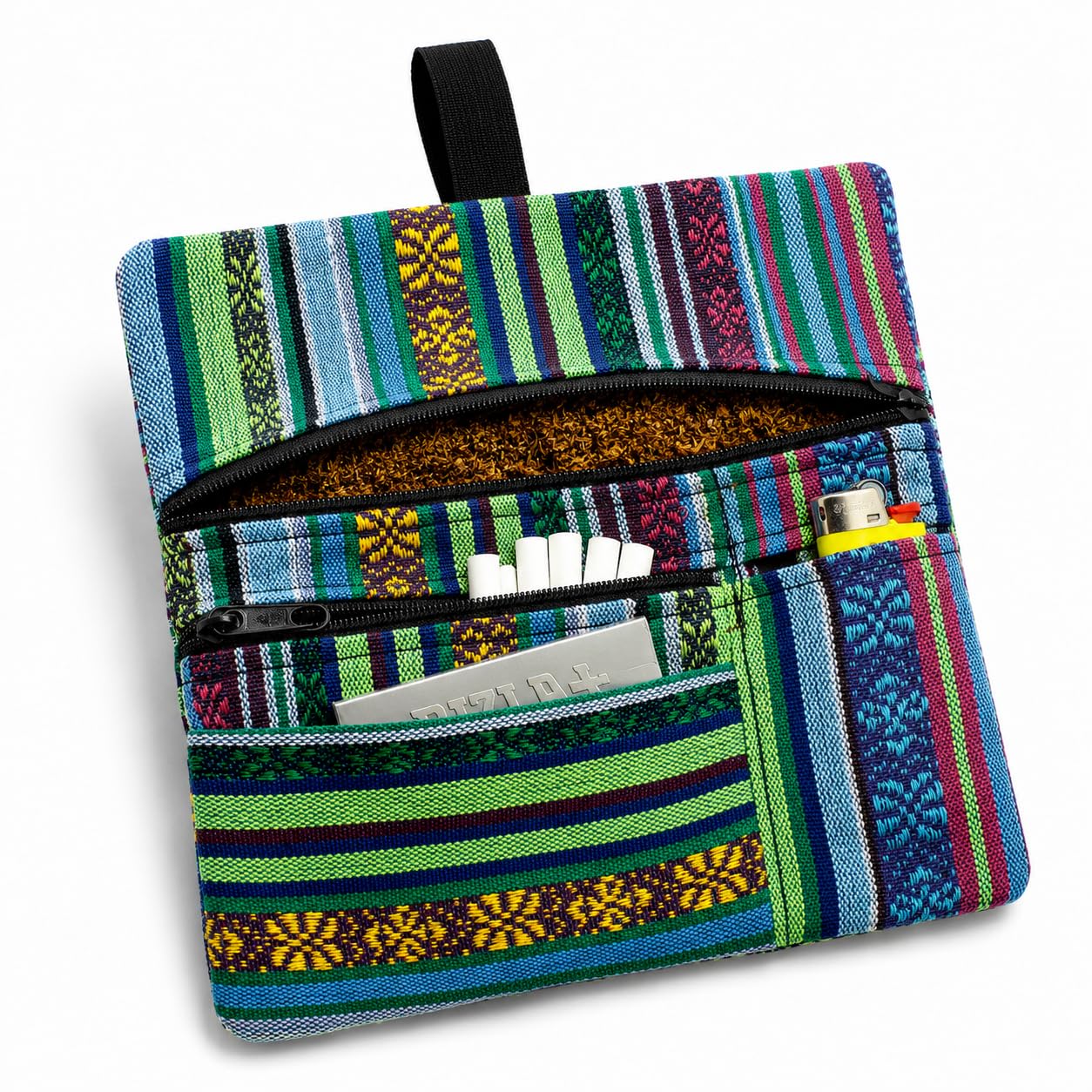 Russo Handmade Fabric Tobacco Pouch with Double Zip, 4 Compartments for Papers a