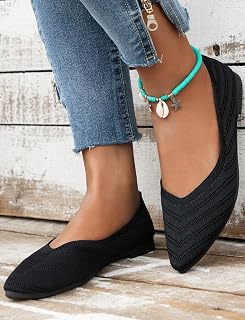 Flats for Women Pointed Toe Knit Ballet Knit Comfort Casual Elegant Slip On Work Office Flats
