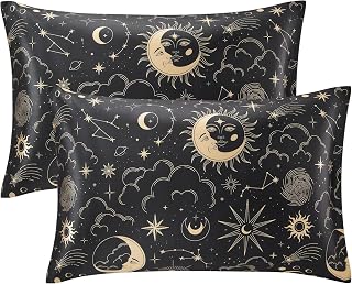 EXQ Home Satin Pillowcase for Hair and Skin Queen - Black Printed Silk Pillow Cases 2 Pack 20x30 inches - Satin Pillow Cases Set of 2 with Envelope Closure, Gifts for Women Men