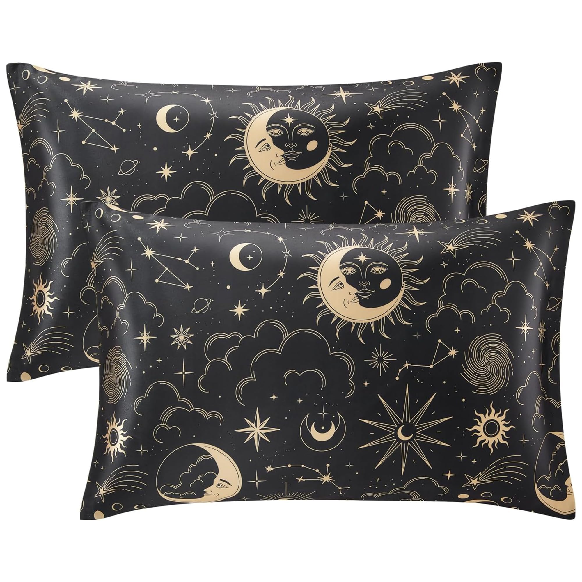 EXQ Home Satin Pillowcase for Hair and Skin Queen - Black Printed Silk Pillow Ca