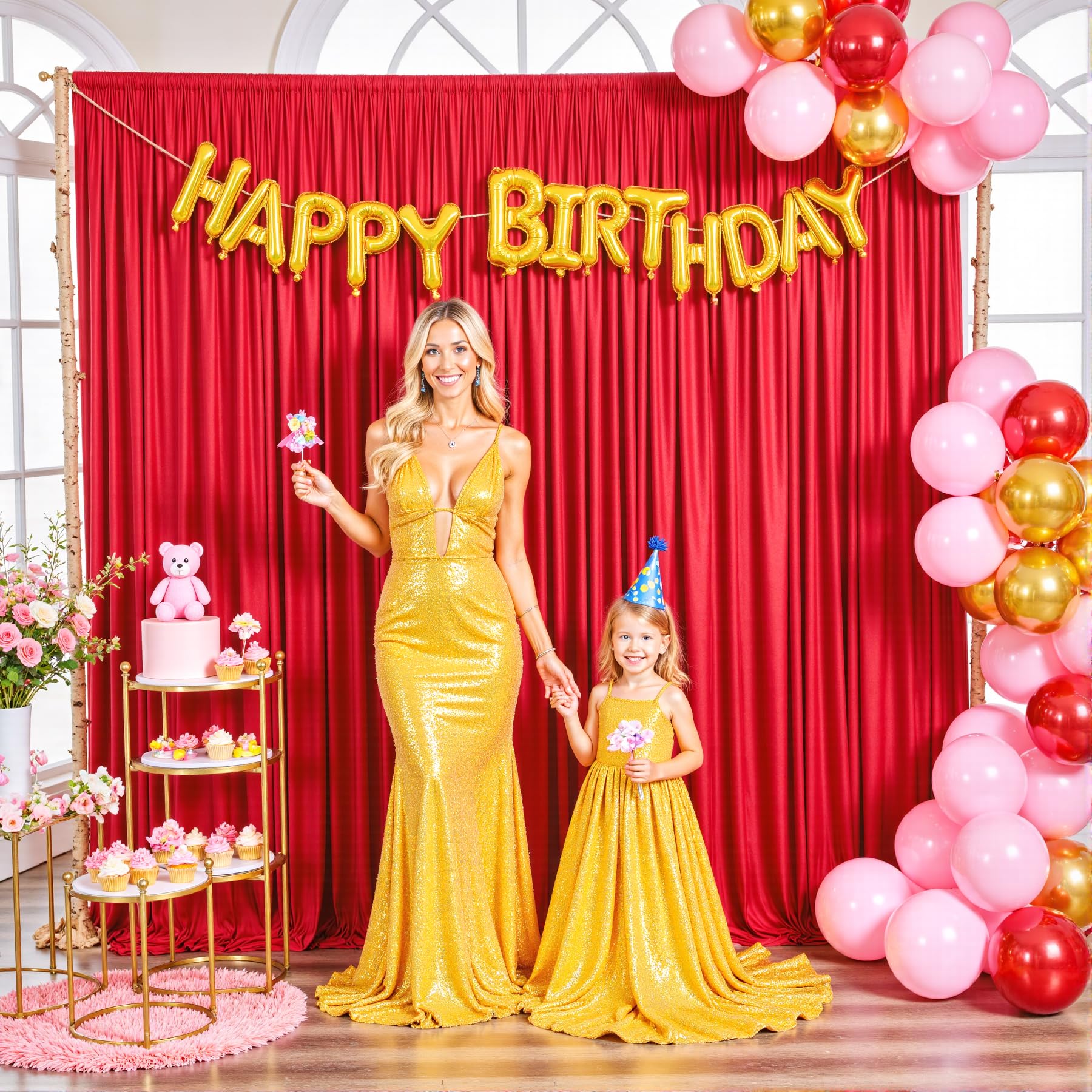 10ft x 7ft Red Backdrop Curtain for Parties Red Wrinkle Free Backdrop Drapes Pan