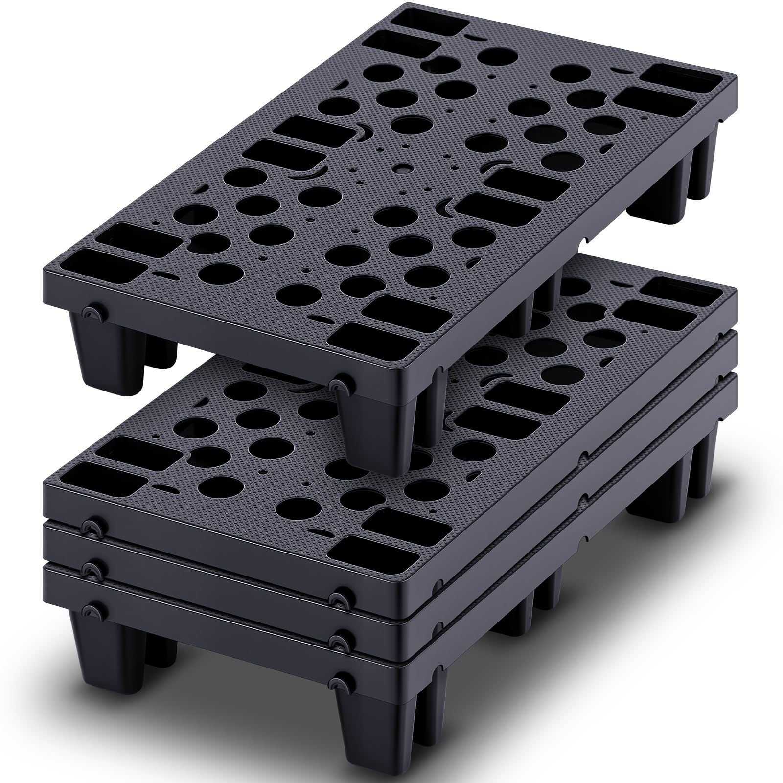 4 Pcs Plastic Pallets for Basement Storage, 19.6 x 11.8 x 3.9 Inch, Black | Nest