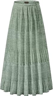 NASHALYLY Women's Chiffon Elastic High Waist Pleated A-Line Maxi Skirts