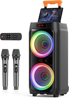 JYX Karaoke Machine for Adults, 500W Party Speaker with Dual 8" Subwoofer | Zero Delay Mics, Bass/Treble Adjustment, TWS Stereo, 10000mAh Battery, Pull-rod Design, 24H Playtime, TV Connection