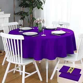 FOLINS&HOME Confezione da 2 tovaglie rotonde viola, 152 cm, impermeabile, 210 g/m², in poliestere, senza pieghe, a prova di perdite, lavabile, per feste, matrimoni, sala da pranzo (2 pezzi)