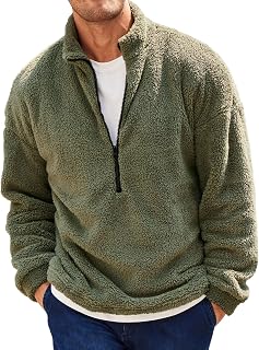 Runcati Men's 1/4 Zip Plush Fuzzy Sherpa Fleece Sweatshirt Lightweight Casual Basic Autumn Winter