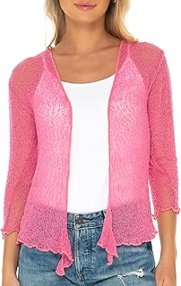 SHU-SHI Womens Sheer Shrug Cardigan Lightweight Mesh Knit 3/4 Sleeve