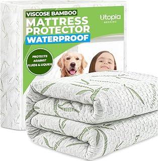 Bamboo Viscose Waterproof Mattress Protector Queen Size, fits 17" deep | Utopia Bedding Cooling Mattress Cover, Soft Breathable Mattress Pad, Noiseless, Fitted Style, Stretchable Pockets, Washable