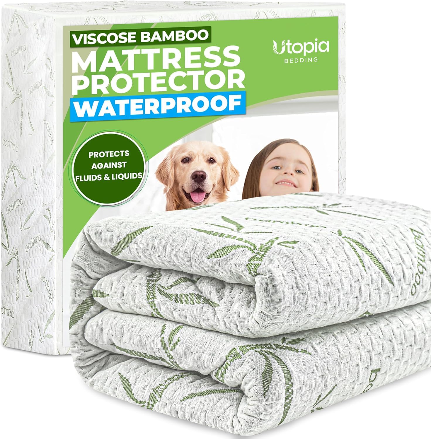 Bamboo Viscose Waterproof Mattress Protector Queen Size, fits 17" deep | Utopia 