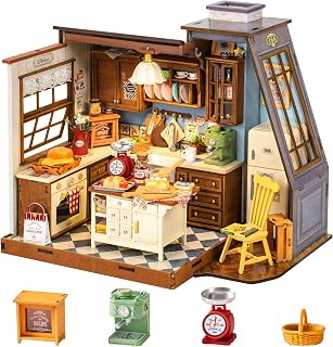 Rolife Baking Kitchen DIY Miniature House Kit with LED Light | 1:18 Scale 359 Pcs Bakery Mini Building Model Kit for Beginners, Therapeutic Craft Diorama for Adult Home Decor & Gift