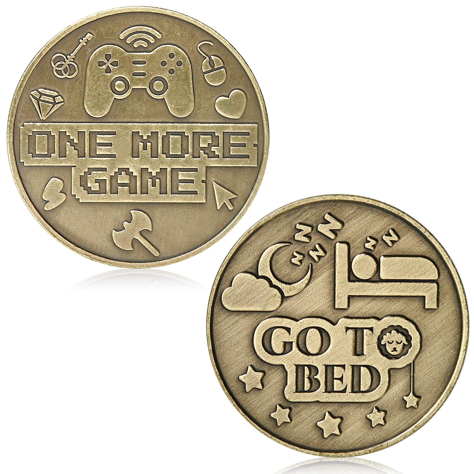 WUSUTE One More Game or Go to Sleep Gamer Decision Coin, Gifts for Gamer Boyfrie