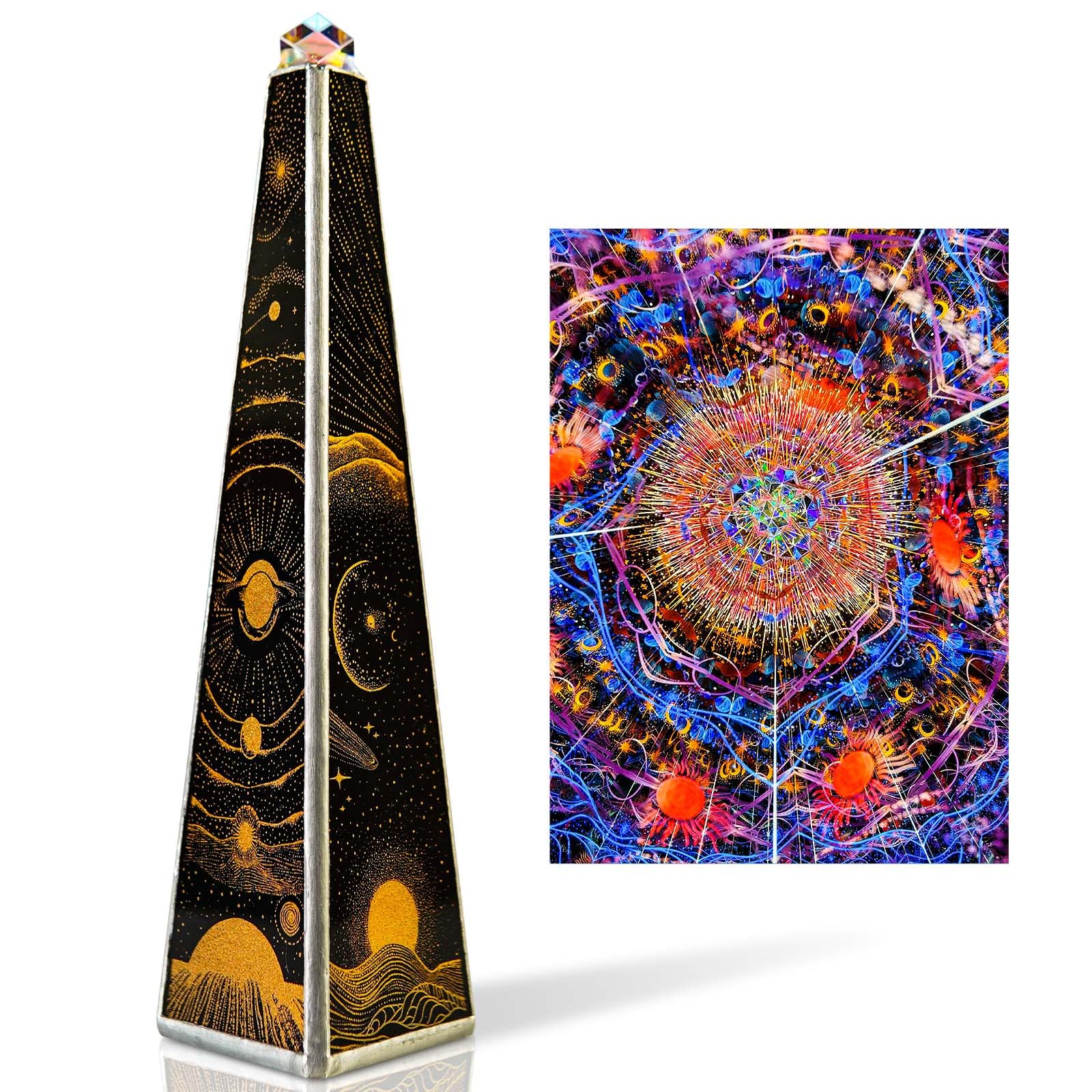 7.5" Stars and Moon Kaleidoscope for Adults,Handmade Triangular Prism Sun Planet