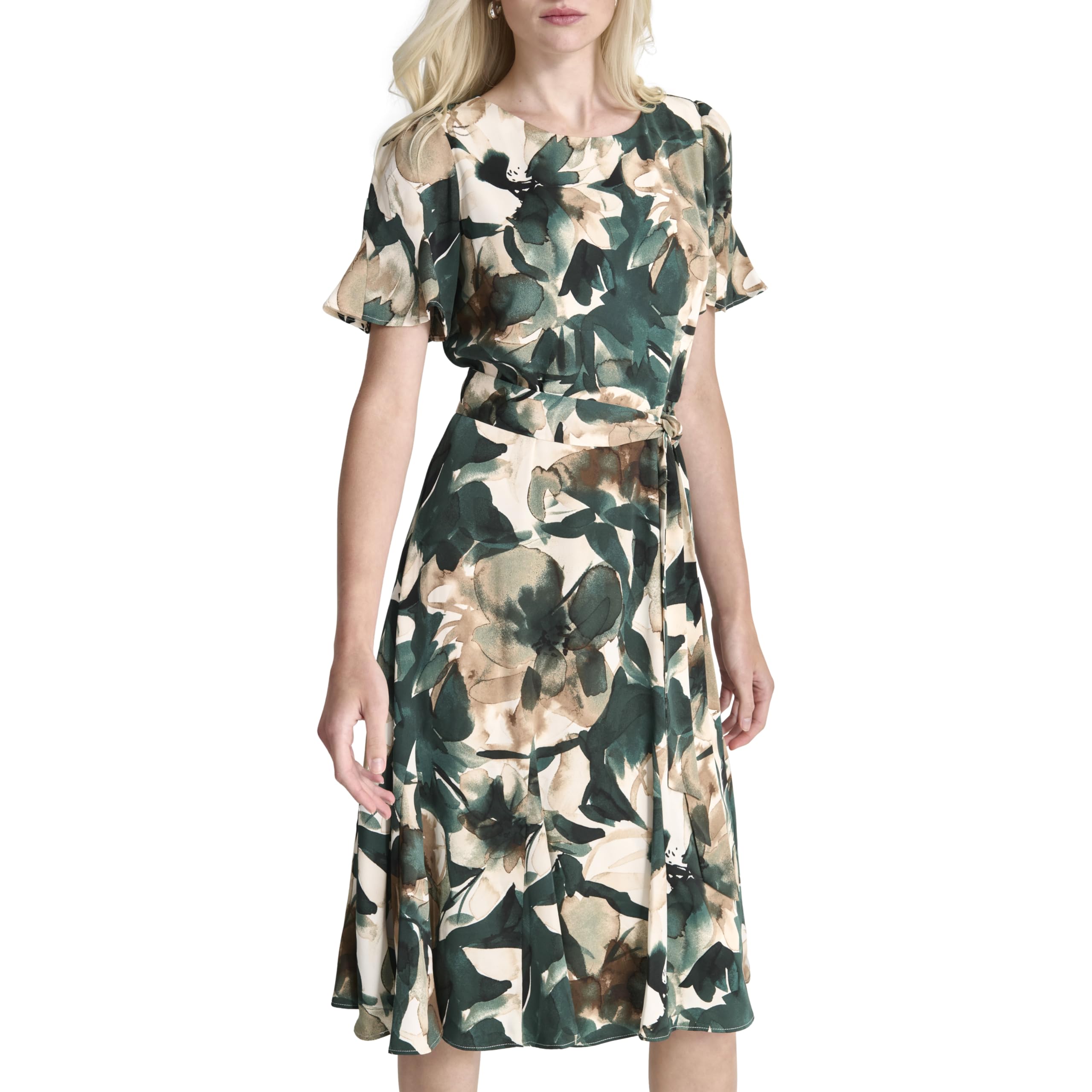 DKNY Womens Flutter Sleeve V-Neck Dress
