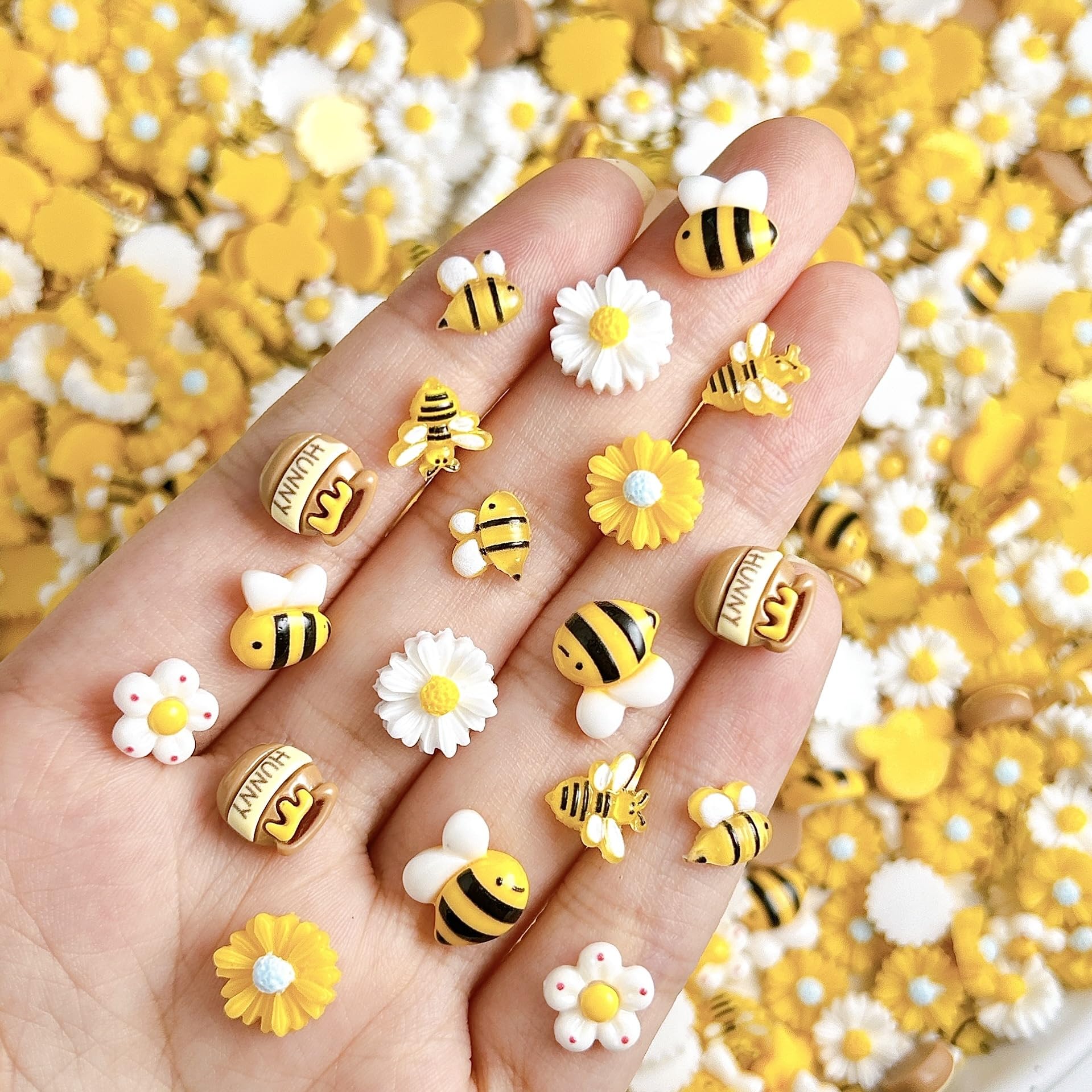 150Pcs Cartoon Bee Nail Charms for Nail Art Cute Flower Nail Charms Five Petal B