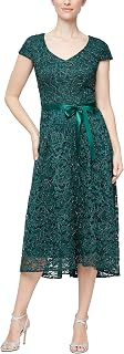Alex Evenings Tea Length Dress with Rosette Detail (Petite And Regular) Vestito per Occasioni Speciali Donna