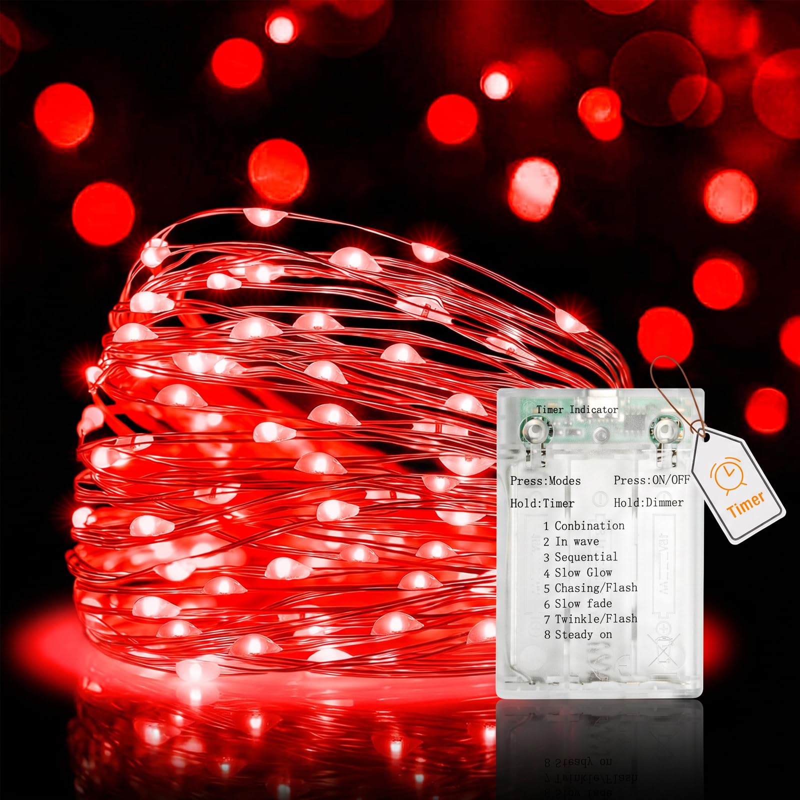 btfarm 5M 50LED Halloween Red Fairy Lights Battery Operated Timer,8 Modes | USB 