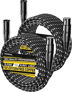 VANDESAIL XLR Cables 25ft 2 Pack, Durable Nylon Braided XLR Microphone Cable, Mic Cable, Shielded and Fully Balanced OFC Male to Female Cord for Recording Mixer Amplifie Speaker Black White